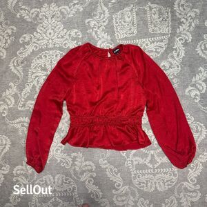 Steve Madden Women's Red Peplum Blouse Size L Long Sleeve Party Top
